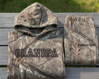 Custom Grandpa Embroidered Camo Hoodie Sweatshirt Set