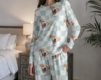 Pigiama a maniche corte personalizzato con facce di cani e gatti, per donne e uomini, divertente e personalizzato, con la tua foto sugli amanti degli animali, regalo di compleanno e anniversario per mamma e papà.