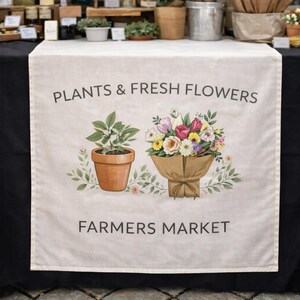 Plants & Fresh Flowers Farmers Market Table Runner, Custom Vendor Booth Decor