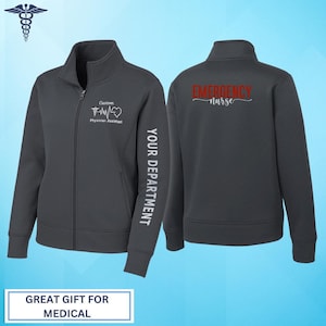 Emergency Nurse Embroidery Personalized Dry Fit Jacket For Men Women, Custom Text Nurse Full Zip Jacket, CNA LPN Bsn Rn Sport Jacket