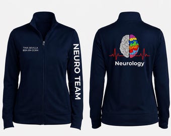 Geborduurd jasje voor neurologieverpleegkundigen, fleece of sneldrogend, cadeau voor neuro-ICU-verpleegkundigen
