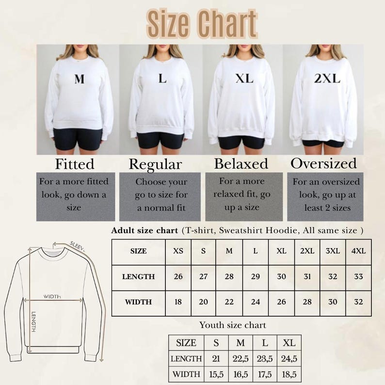 a women's size chart for a sweatshirt
