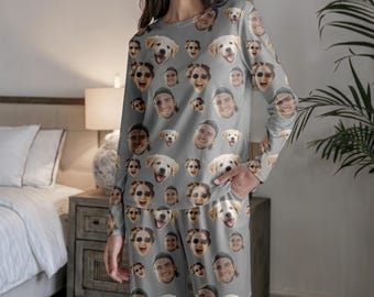 Zestaw piżamowy z nadrukiem twarzy, spersonalizowana piżama unisex ze zdjęciem