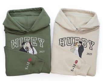 Custom Embroidered Couple Portrait Hoodie, Personalized Wedding Gift, Anniversary Sweatshirt