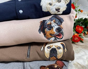 Custom Embroidered Pet Portrait, Dog Cat Sweatshirt, Personalized Gift