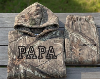 Custom Papa Embroidered Camo Hoodie Set, Camouflage Tracksuit