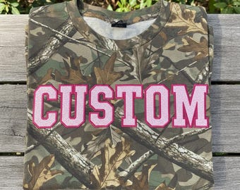 Custom Camo Sweatshirt, Personalized Text, Hunting Apparel