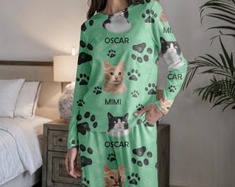 Pigiama personalizzato con gatto, pigiama personalizzato con foto del tuo animale domestico, regalo per gli amanti dei gatti