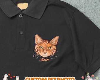 Poloshirt met geborduurd huisdierportret, gepersonaliseerd cadeau voor hond of kat