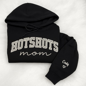 Camisa personalizada com bordado de glitter para mãe, nome personalizado e nome da criança, moletom com capuz/camiseta/moletom, dia das mães