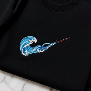 Wave Anime Sword Embroidered Sweatshirt, Embroidered Anime Shirt Hoodie, Anime Shirt, Cartoon Embroidered Shirt, Demon Hunter Anime Tee