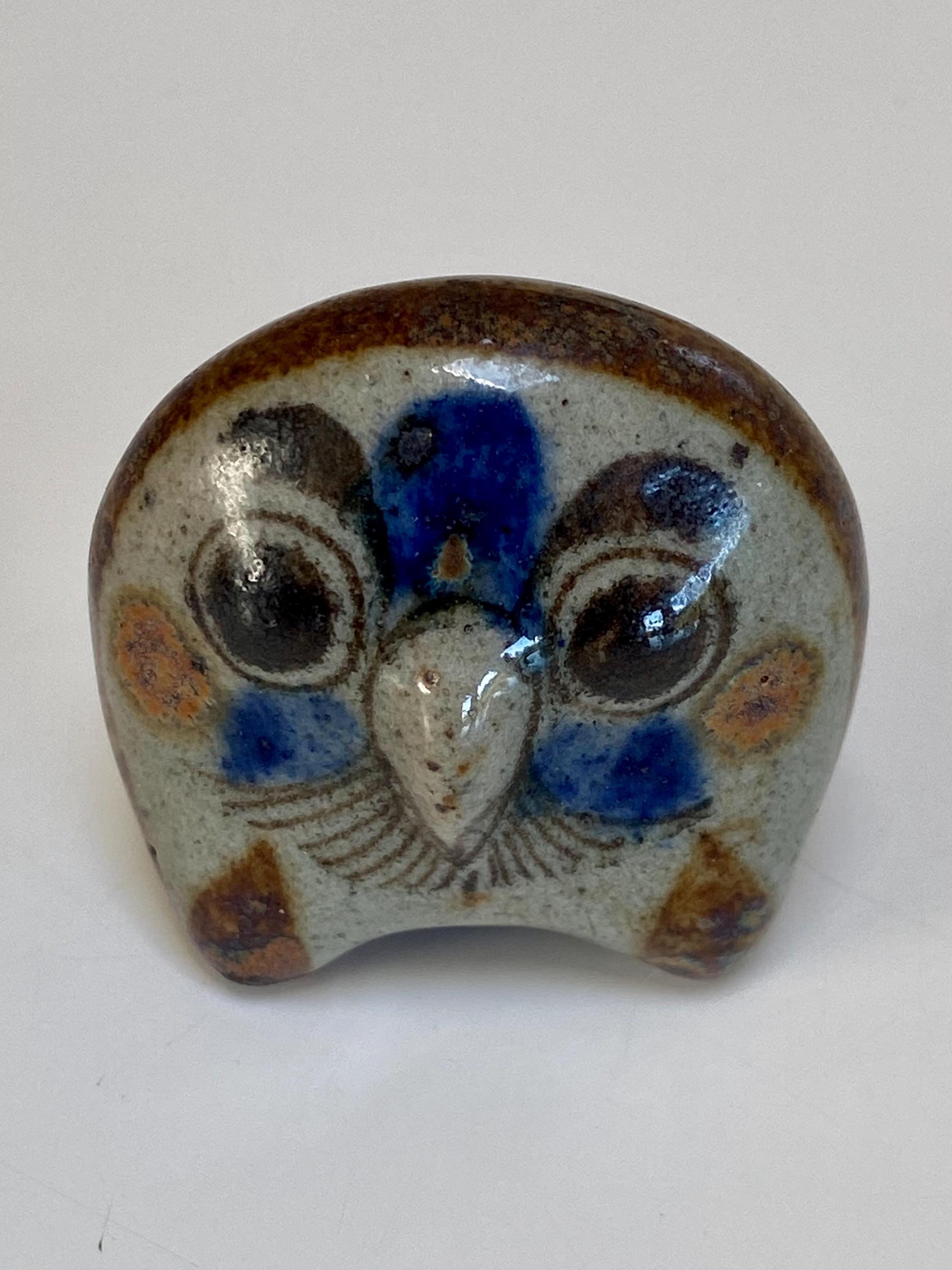Jorge Wilmot Tonala pottery owl 1.75 inches signed vintage mid century