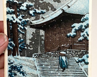 Kawase Hasui Japanese woodblock print “Hall of the Golden Hue” 1960’s Watanabe publisher