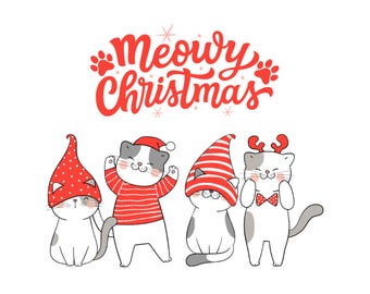 Meowy Christmas PNG, Instant Download, Christmas Cat PNG, Cat Lover PNG, Digital Download, Christmas Png, Cat Lover Gift,Funny Christmas Png