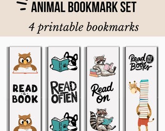 Animal Bookmark Printable, Printable Book marks, Cute Animal Bookmark, Avid Reader Gift, Kids Bookmarks Printable, Cute Bookmark Set