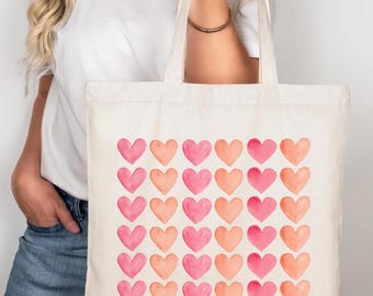 Heart Print Cotton Tote Bag, Valentine's Gift