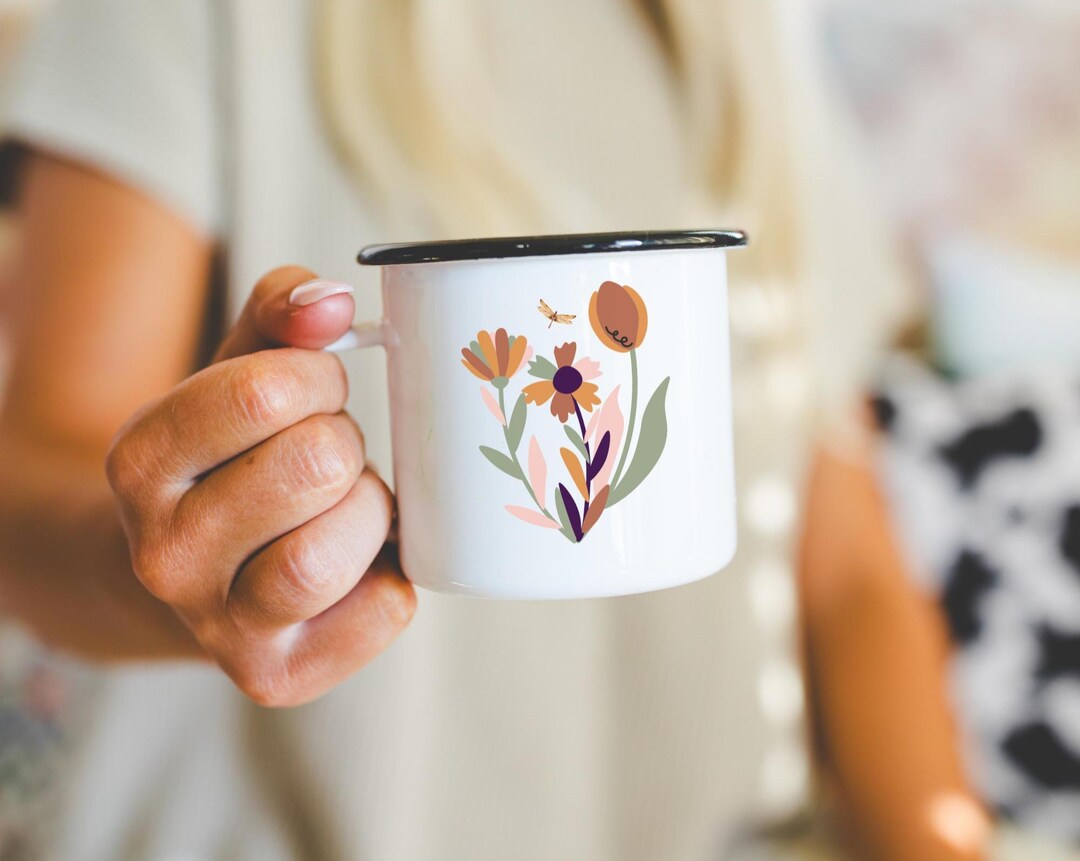 Boho Wildflower Mug, Wildflower Coffee Mug, Gift for Her, Cute Camping ...