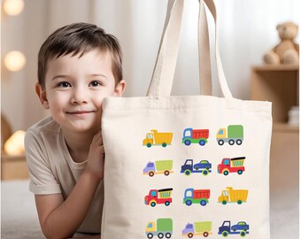 Bolsa de camión para niño, bolsa de camión para niños, regalo para niños, bolsa de guardería, bolsa de camión para preescolar, bolsa de camión para niños, camiones, bolsa de cumpleaños de camiones