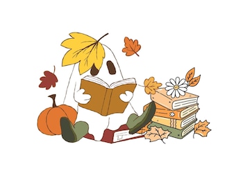 Cute Reading Ghost PNG, Halloween Reading PNG, Digital Download, Bookish Ghost PNG, Avid Reader Gift, Ghost Reading Png, Instant Download