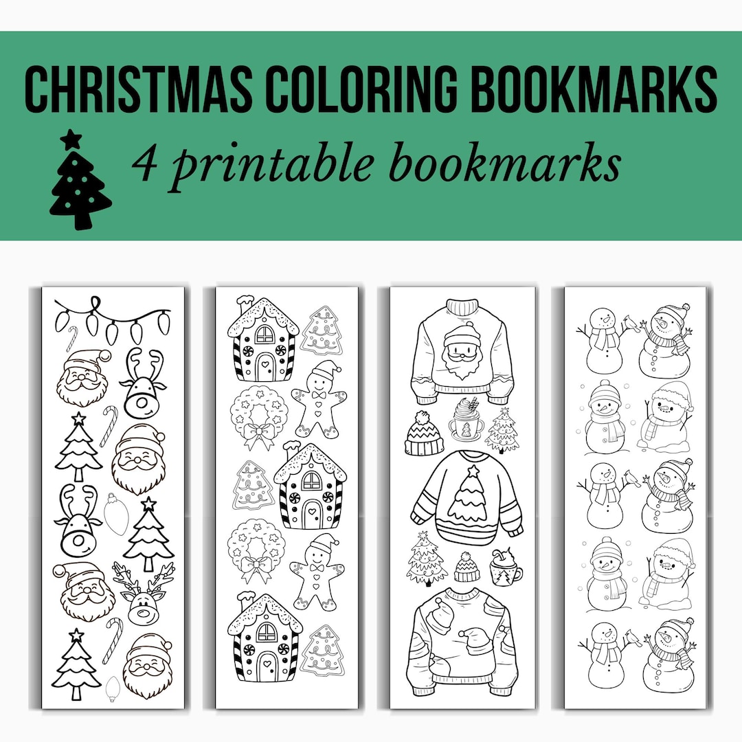 Christmas Coloring Bookmark, Printable Bookmark, Christmas Printable ...