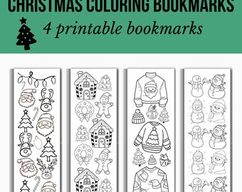 Christmas Coloring Bookmark, Printable Bookmark, Christmas Printable Bookmarks, Digital Download, Cute Bookmark Set, Coloring Bookmarks