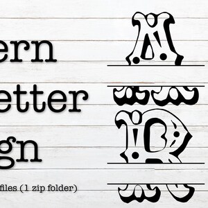 May include: Western Split Letter Design. A, C, D, and M letters are split in half with a decorative design. The top and bottom halves of each letter are shown separately.