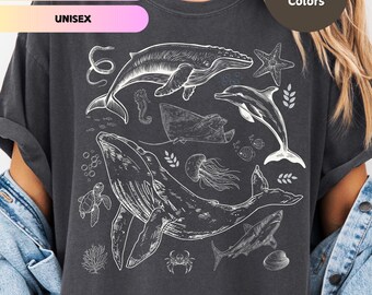 Comfort Colors Ocean Animals Underwater Sea Vintage Shirt, 90s Style Retro Ocean Shirt, Gift for Marine Lovers, Ocean Lovers, Garment-Dyed