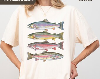 Retro Fish Trout Unisex T-Shirt, Fishermen Aesthetic Comfort Colors Shirt, Fish Core, Fish Field Guide, Abstract trout, Nature Camping Gift