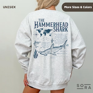 Vintage Hammerhead Biology Facts Sweatshirt, Shark Sweatshirts, Gift Shark Lovers, Hammerhead Shark Gift, Ocean Protection, Hammerheads