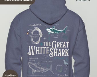 The Great White Shark Hoodie, Ocean Lover, Beach Bum, Sea Animal Lover, Shark Anatomy, Gift for Marine Lover, Ocean Conservation, Save Shark