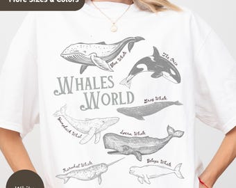 Vintage Whale Shirt, Whale Ocean, Humpback, Orca, Blue, Narwhal, Beluga, Beach Tee, Marine Gifts, Conversation Starter, Sealife, Whale Lover