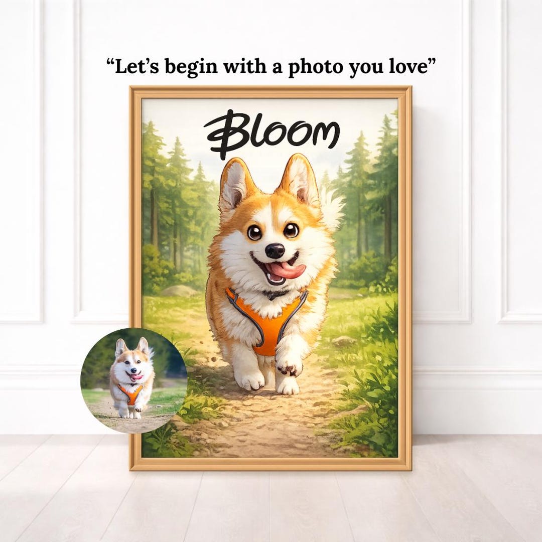 Custom Cartoon Pet Portrait From Photo, Personalized Dog & Cat Wall Art ...
