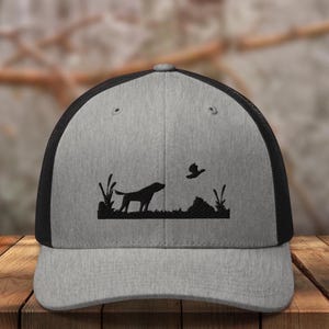 Embroidered Bird Dog Hat, bird dog trucker hat, gift for him, upland hunting hat, German shorthair pointer hat, gsp present, hunting gift