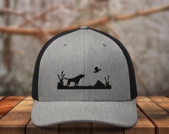 Embroidered Bird Dog Hat, bird dog trucker hat, gift for him, upland hunting hat, German shorthair pointer hat, gsp present, hunting gift