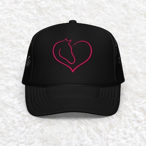 Embroidered Horse Heart Hat, I love horses trucker hat, horse rider gift, gift for daughter, trendy horse hat, equestrian gift, cowgirl hat