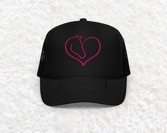 Embroidered Horse Heart Hat, I love horses trucker hat, horse rider gift, gift for daughter, trendy horse hat, equestrian gift, cowgirl hat