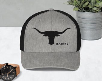 Embroidered Raging Bull Hat, bull rider cowboy hat, livestock hat for dad, country trucker hat, farm hat, trendy rodeo hat, mens western hat