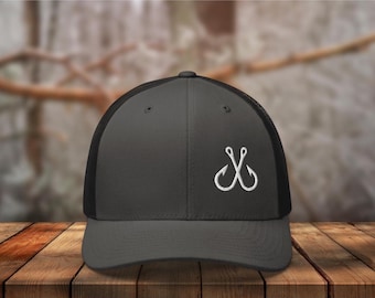 Embroidered Fishing Hook Trucker Hat, fishing trucker cap, fishing gifts for men, fisherman gift, mens fishing hook hat, fishing hat for dad