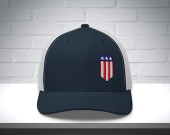 Chapéu bordado da América, chapéu patriótico da moda, chapéu fofo de 4 de julho, chapéu de caminhoneiro com bandeira americana, chapéu do dia da independência, chapéu vermelho, branco e azul