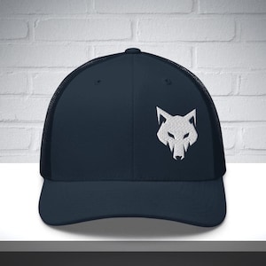 Embroidered Wolf Hat, wolf dad hat, wolf head trucker hat, wolf hat for camping, gift for wolf lovers, wolf hiking hat, wolf head hat gift