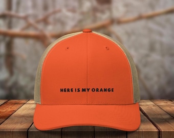 Aquí está mi sombrero naranja bordado, sombrero de caza naranja, sombrero de caza naranja brillante, sombrero de caza naranja bordado, sombrero de caza para hombre, regalo para papá