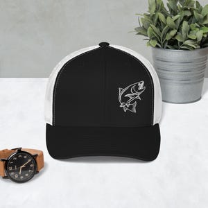 Embroidered Salmon Fishing Hat, salmon fishing gifts, salmon trucker hat for dad, salmon run hat, fishing gift for him, grandpa fishing hat