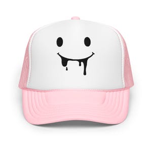 Embroidered Melting Smiley Face Hat, black smiley face hat, vacation gift for her, cute melting face lake hat, smiley face foam trucker hat