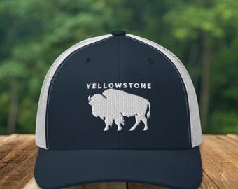 Embroidered Buffalo Hat, Yellowstone trucker hat, Yellowstone hiking hat, Yellowstone park hat, gift for him, buffalo hat for dad, bison hat