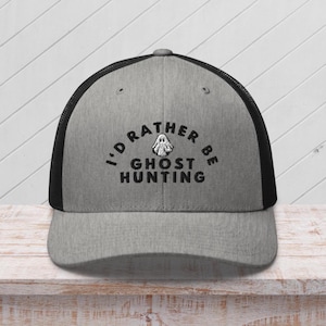 Embroidered Ghost Hunting Hat, I&#39;d rather be ghost hunting trucker hat, ghost hunter gift, trendy ghost hunting cap, ghost Halloween dad hat