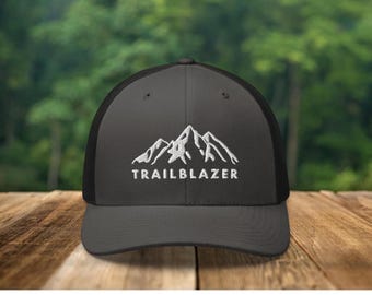 Embroidered Mountain Hat, camping hat gift, trucker hat mountain, mountain bike hike, outdoors hat for dad, hiking hat, men's adventure hat