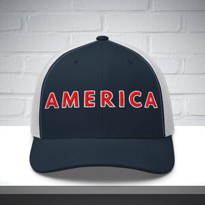 Embroidered America Hat, trendy patriotic hat, cute 4th of July hat, American flag trucker hat, independence day hat, red white and blue hat