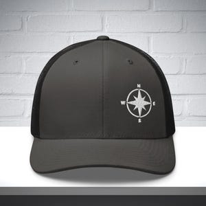 Embroidered Compass Trucker Hat, hiking hat, hiking trucker hat, mens hiking hat, hiking dad hat, mountain hat, camping hat, adventure hat