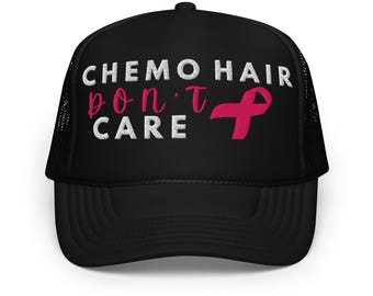 Chemo Hair Don't Care Hat, gift for her, chemo hair don't care gift, breast cancer awareness hat, pink ribbon hat, chemo hair, cancer cap