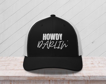 Embroidered Howdy Darlin Hat, howdy darlin hat for her, country concert hat, cute vacation hat, camping hat gift, cowgirl trucker hat gift